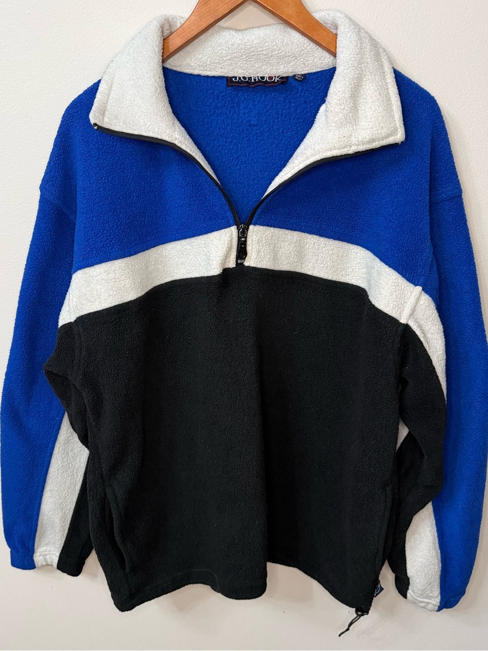 Vintage J.G. Hook Colorblock Sherpa Fleece Pullover Jacket Blue Black Large